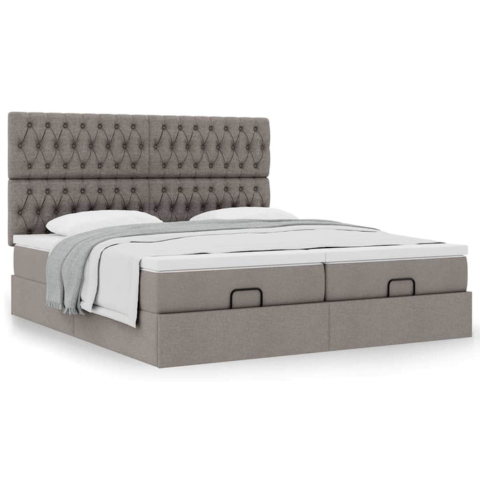 Cadru de pat otoman cu saltele Taupe 200x200cm țesătură WALTI