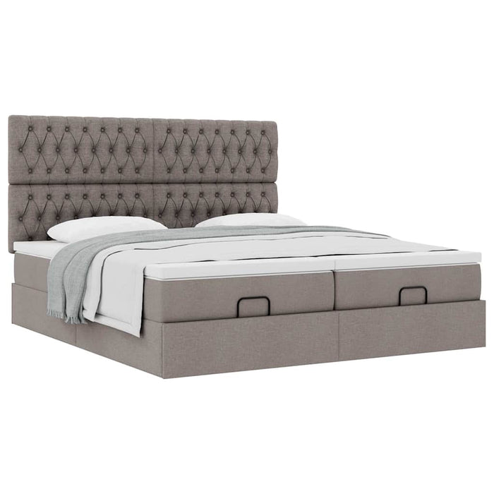 Cadru de pat otoman cu saltele Taupe 200x200cm țesătură WALTI