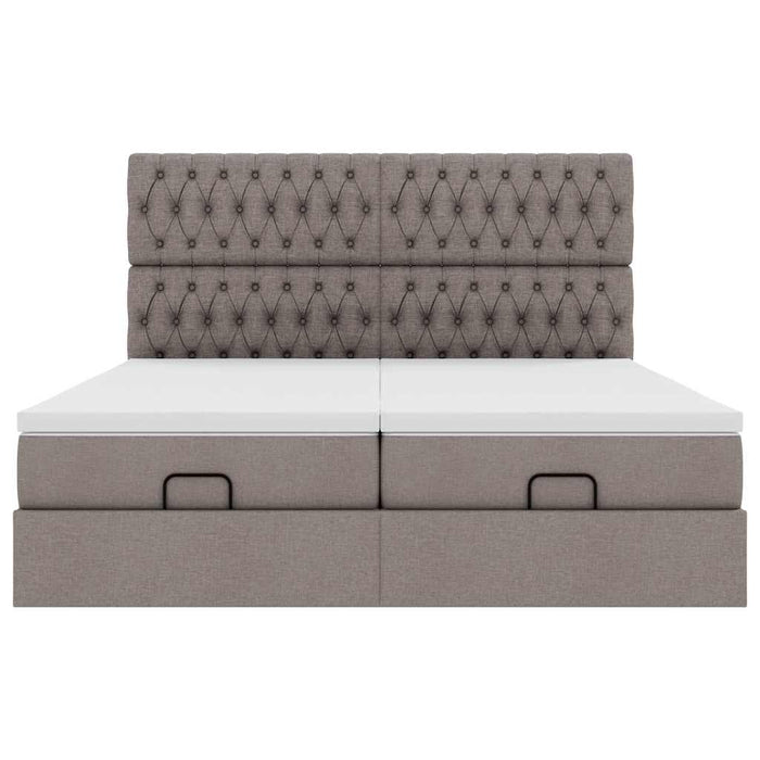 Cadru de pat otoman cu saltele Taupe 200x200cm țesătură WALTI