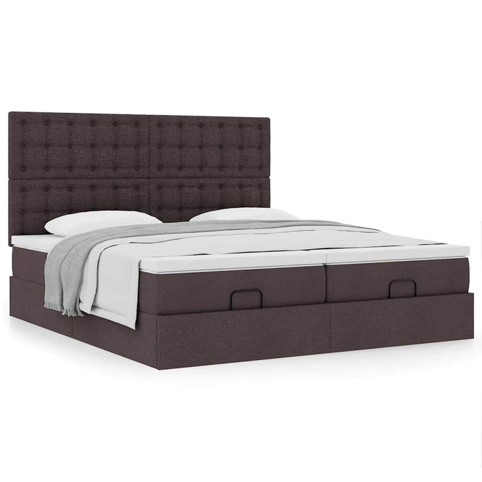 Cadru de pat otoman cu saltele țesătură maro închis 200x200cm WALTI