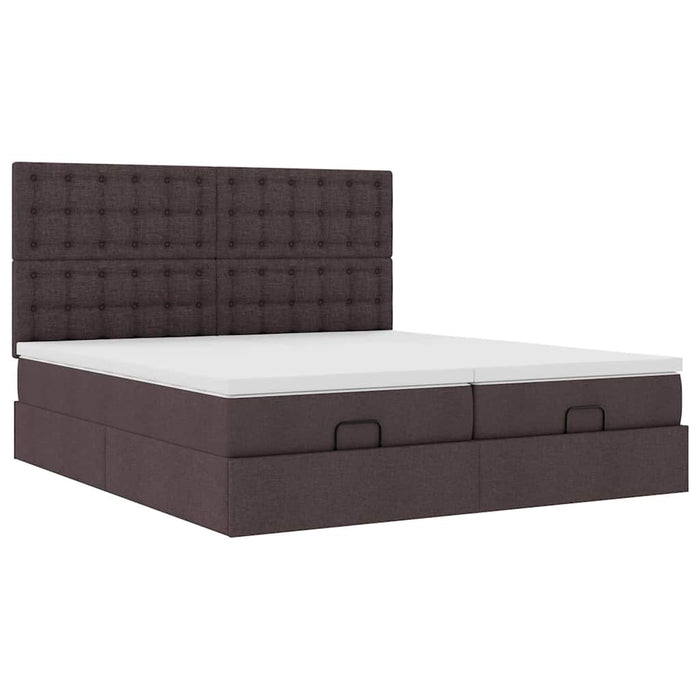 Cadru de pat otoman cu saltele țesătură maro închis 200x200cm WALTI