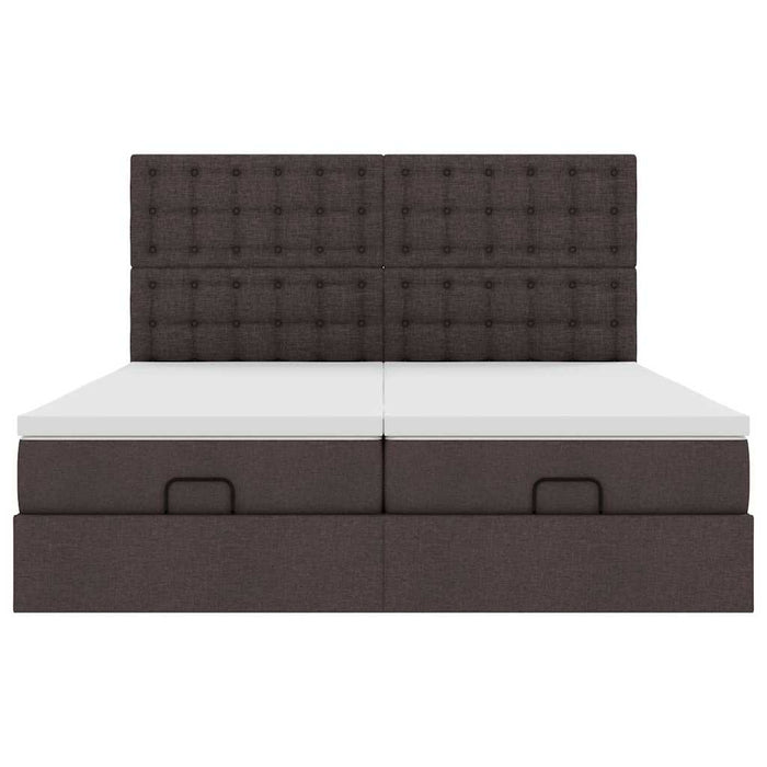 Cadru de pat otoman cu saltele țesătură maro închis 200x200cm WALTI
