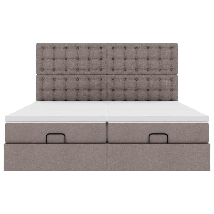 Cadru de pat otoman cu saltele Taupe 200x200cm țesătură WALTI