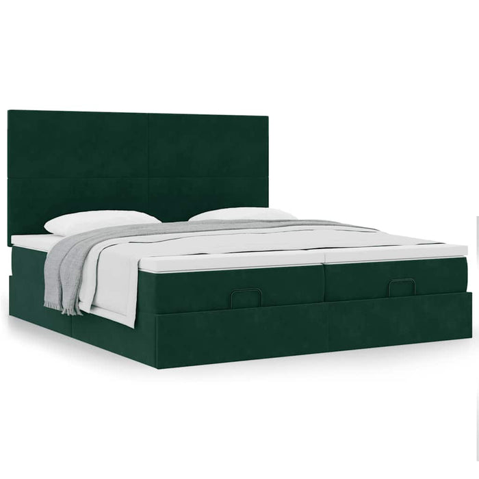 Cadru de pat otoman cu saltele Verde închis 160x200cm catifea WALTI
