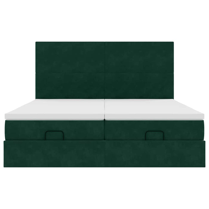 Cadru de pat otoman cu saltele Verde închis 160x200cm catifea WALTI