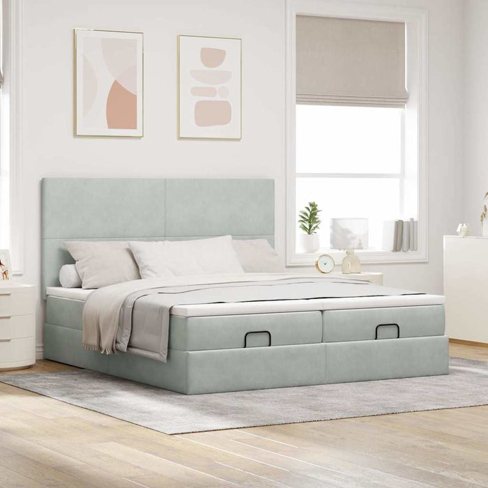 Cadru de pat otoman cu saltele Gri deschis 180x200cm catifea - WALTI WALTI