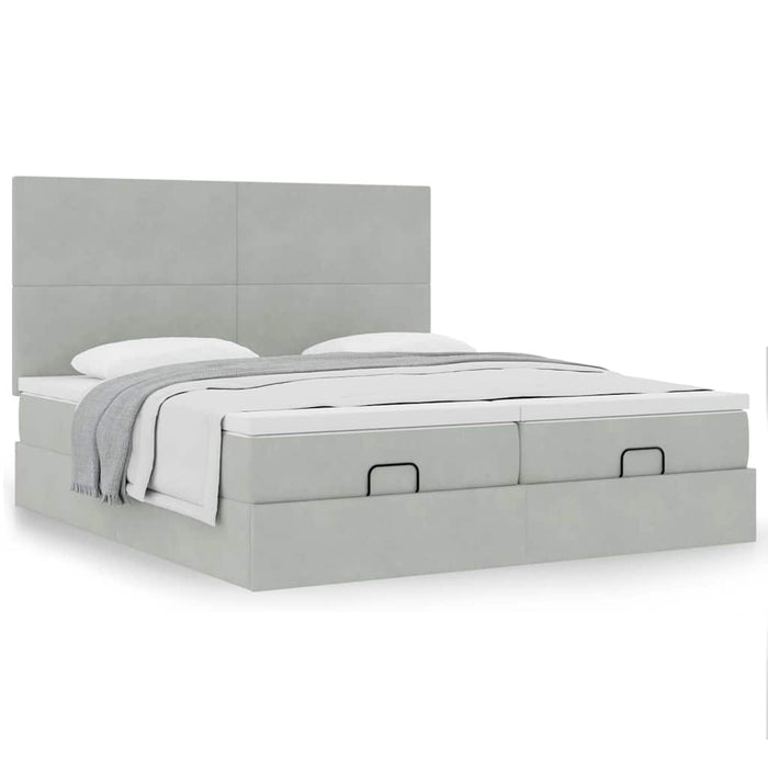 Cadru de pat otoman cu saltele Gri deschis 180x200cm catifea - WALTI WALTI