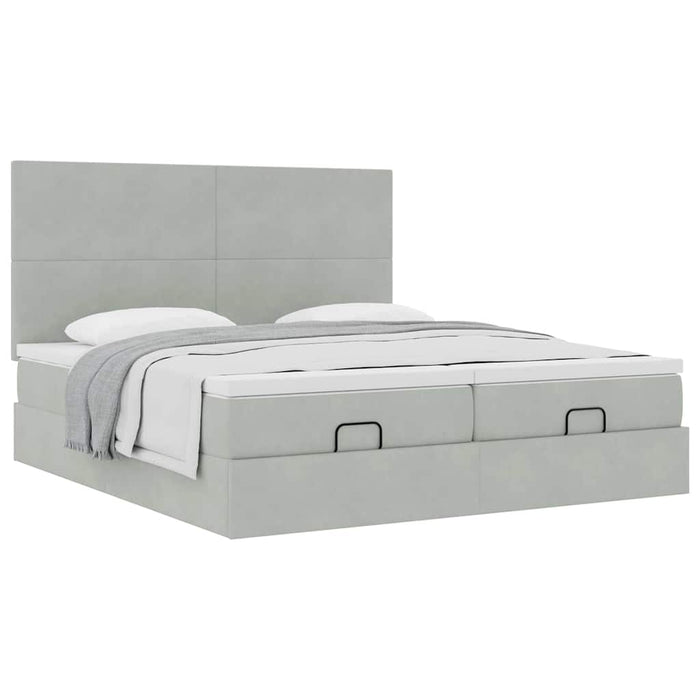 Cadru de pat otoman cu saltele Gri deschis 180x200cm catifea - WALTI WALTI