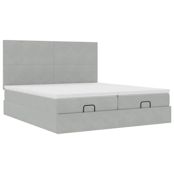 Cadru de pat otoman cu saltele Gri deschis 180x200cm catifea - WALTI WALTI