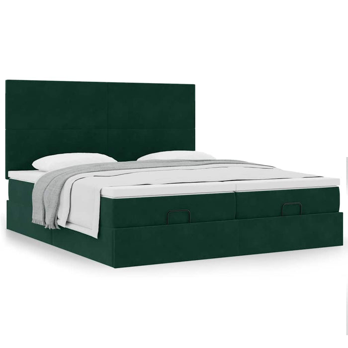 Cadru de pat otoman cu saltele, catifea verde închis 180x200cm - WALTI WALTI