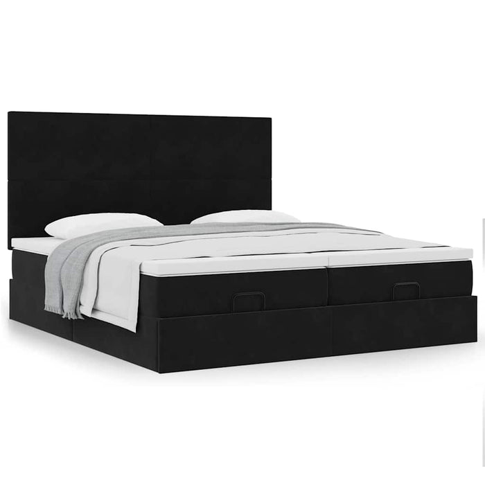 Cadru de pat otoman cu saltele, catifea neagră 200x200cm - WALTI WALTI
