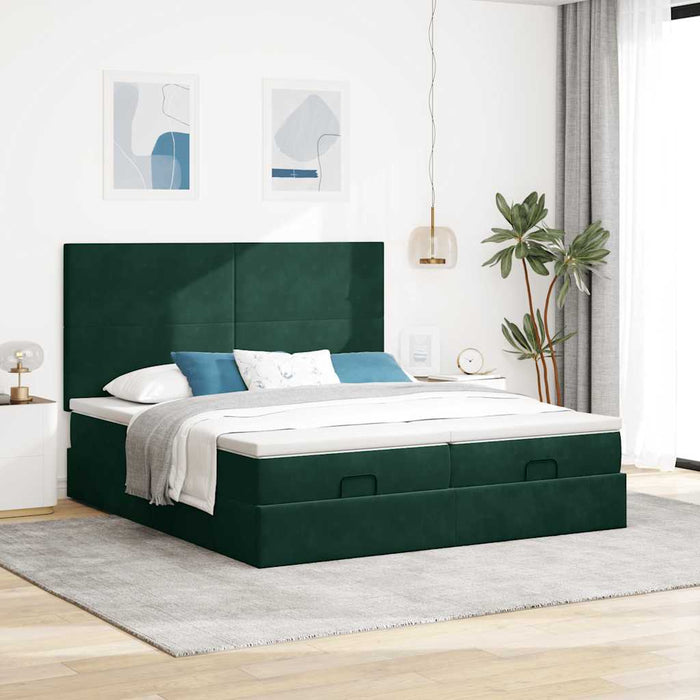 Cadru de pat otoman cu saltele Verde închis 200x200cm catifea - WALTI WALTI