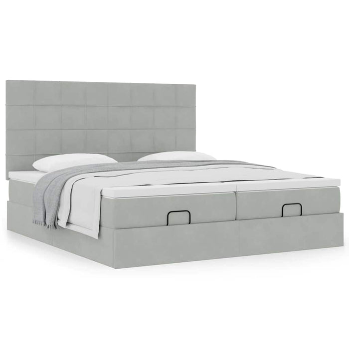 Cadru de pat otoman cu saltele Gri deschis 160x200cm catifea - WALTI WALTI