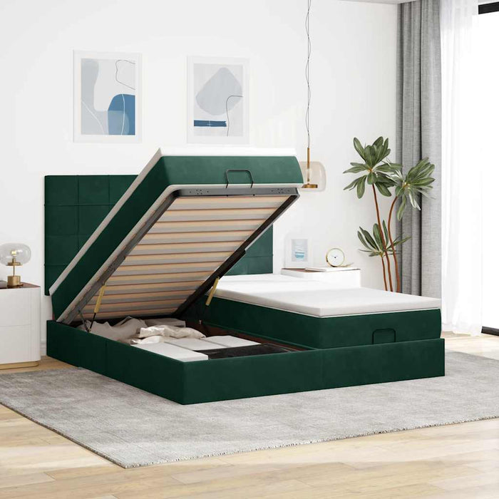 Cadru de pat otoman cu saltele Verde închis 160x200cm catifea - WALTI WALTI