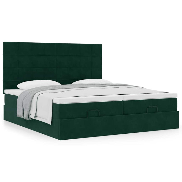 Cadru de pat otoman cu saltele Verde închis 160x200cm catifea - WALTI WALTI