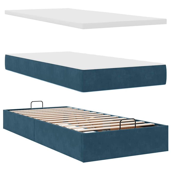 Cadru pat otoman cu saltele Albastru închis 160x200cm catifea - WALTI WALTI