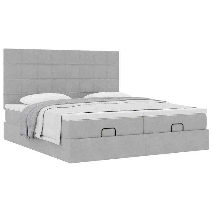 Cadru de pat otoman cu saltele Gri deschis 180x200cm catifea - WALTI WALTI