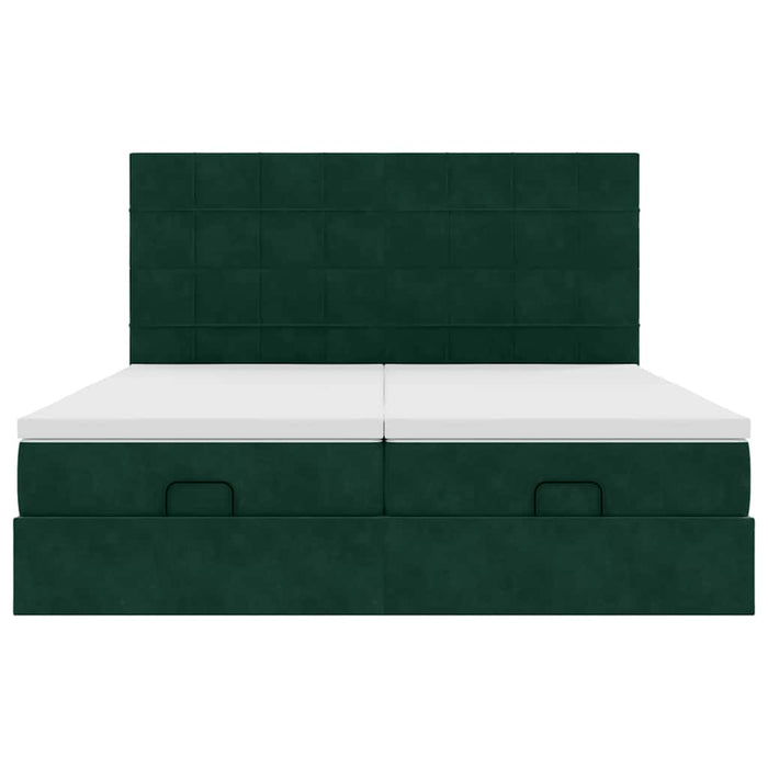 Cadru de pat otoman cu saltele, catifea verde închis 180x200cm - WALTI WALTI