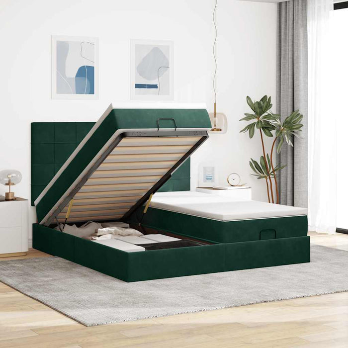 Cadru de pat otoman cu saltele, catifea verde închis 180x200cm - WALTI WALTI