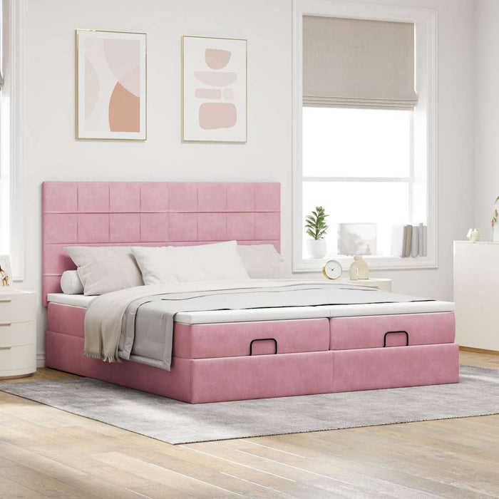 Cadru de pat otoman cu saltele Roz 180x200cm catifea - WALTI WALTI