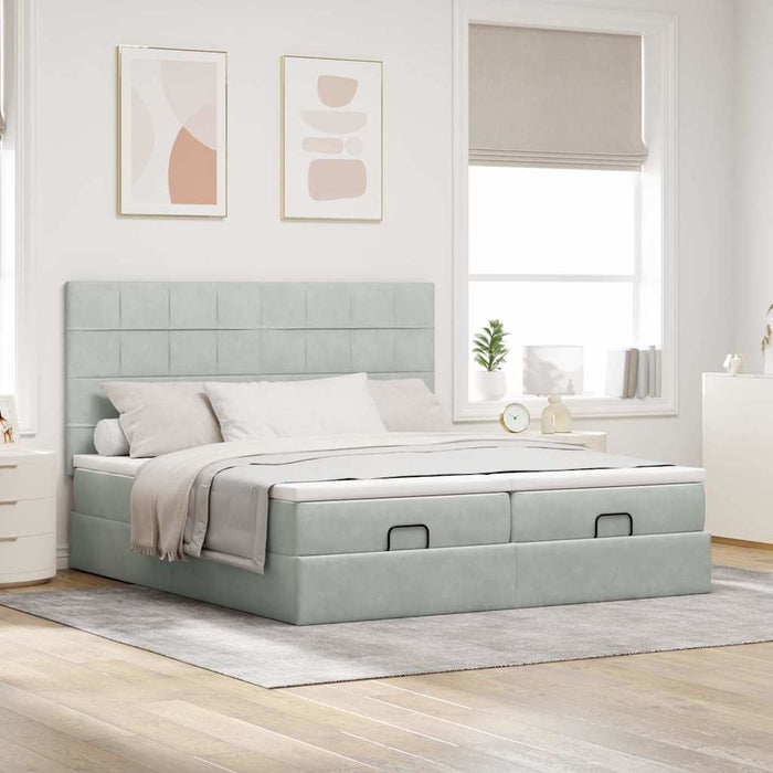 Cadru de pat otoman cu saltele Gri deschis 200x200cm catifea - WALTI WALTI