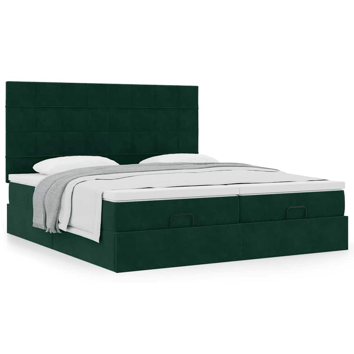 Cadru de pat otoman cu saltele Verde închis 200x200cm catifea - WALTI WALTI