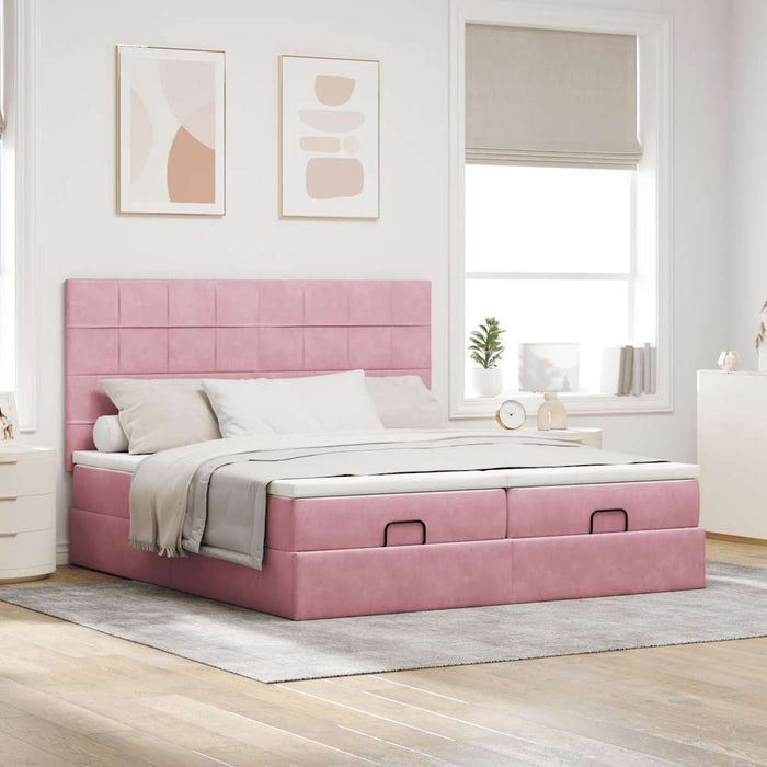 Cadru de pat otoman cu saltele Roz 200x200cm catifea - WALTI WALTI