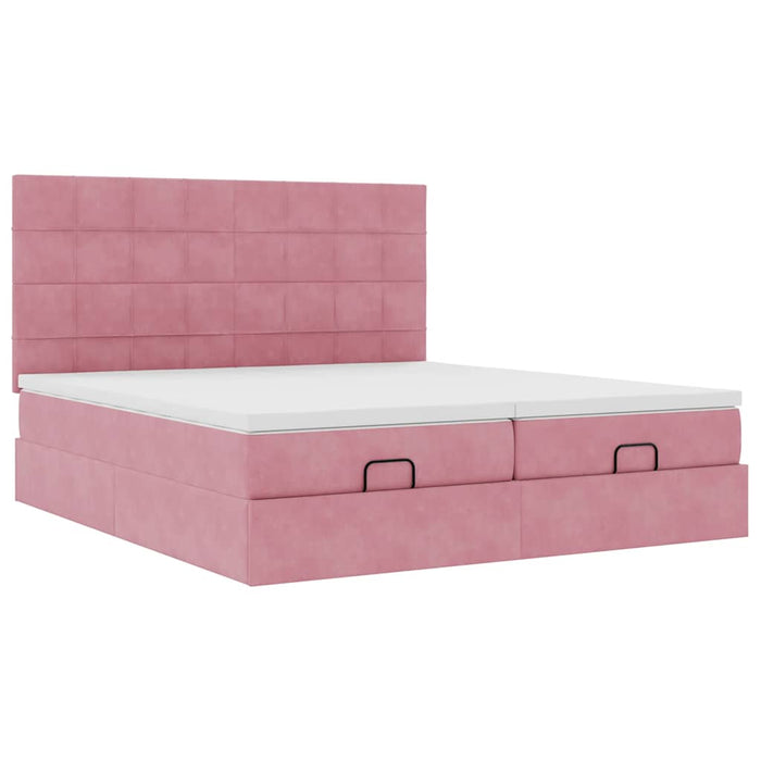 Cadru de pat otoman cu saltele Roz 200x200cm catifea - WALTI WALTI