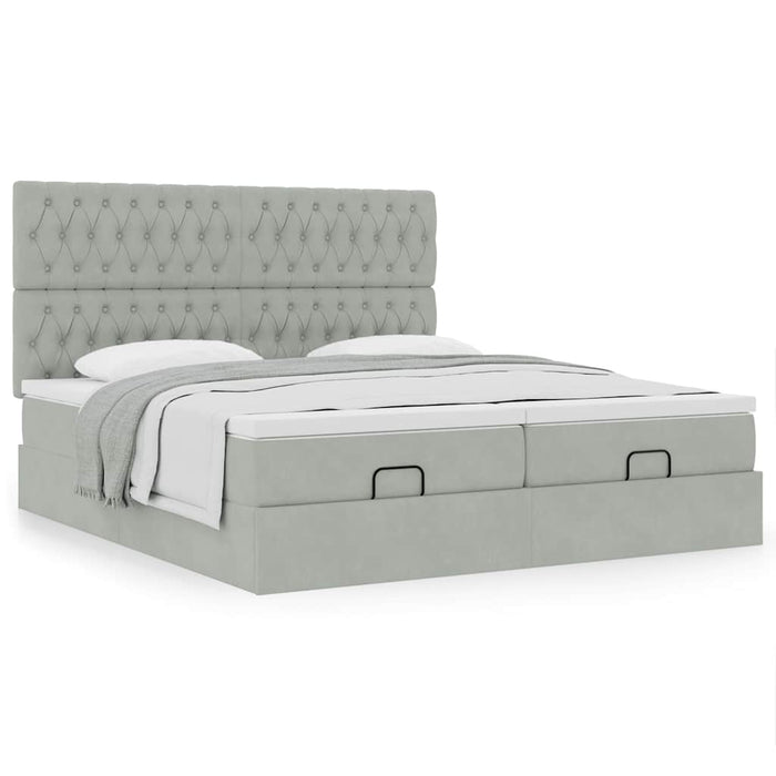 Cadru de pat otoman cu saltele Gri deschis 160x200cm catifea - WALTI WALTI