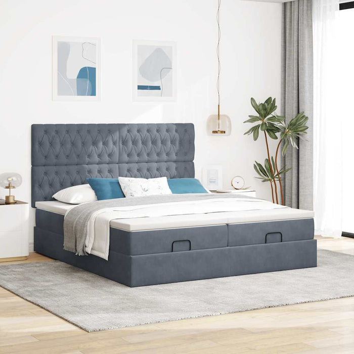 Cadru de pat otoman cu saltele Gri închis 160x200cm catifea - WALTI WALTI
