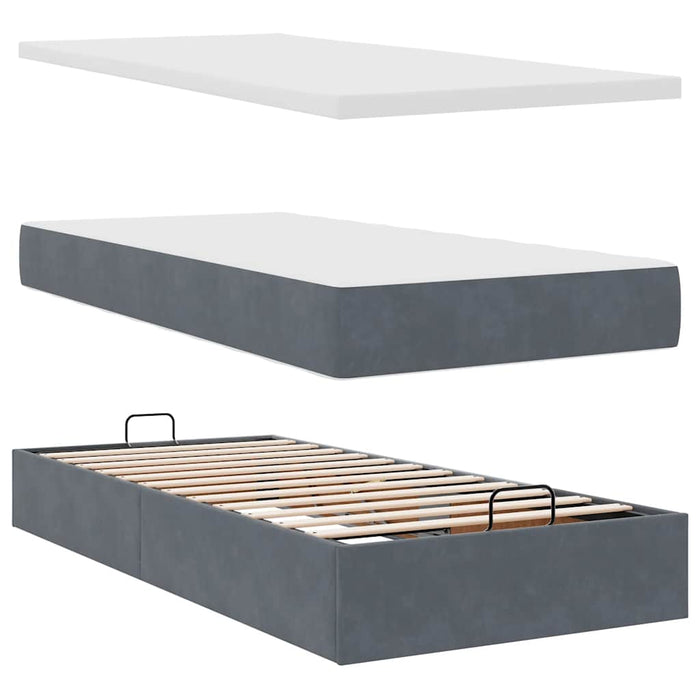 Cadru de pat otoman cu saltele Gri închis 160x200cm catifea - WALTI WALTI