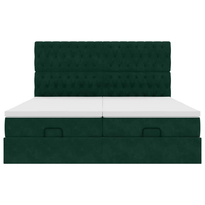 Cadru de pat otoman cu saltele Verde închis 160x200cm catifea WALTI