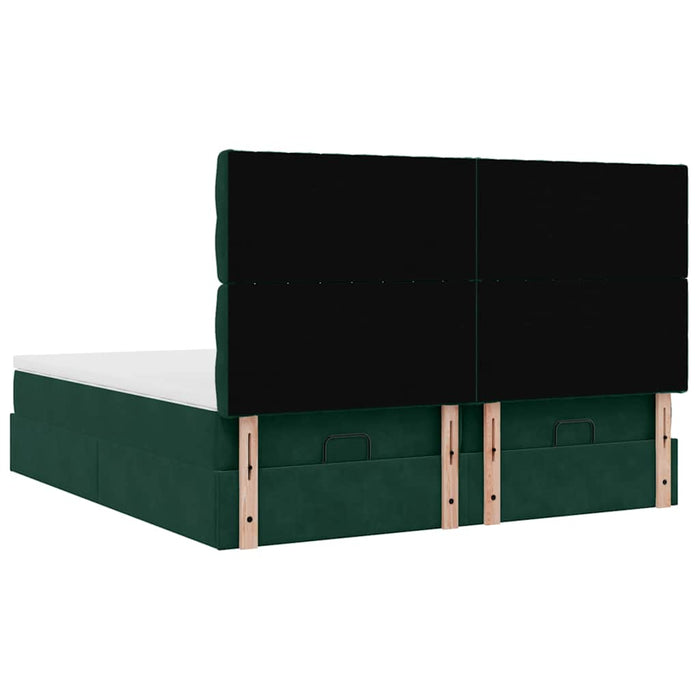 Cadru de pat otoman cu saltele Verde închis 160x200cm catifea WALTI