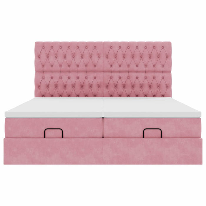 Cadru de pat otoman cu saltele Roz 160x200cm catifea - WALTI WALTI