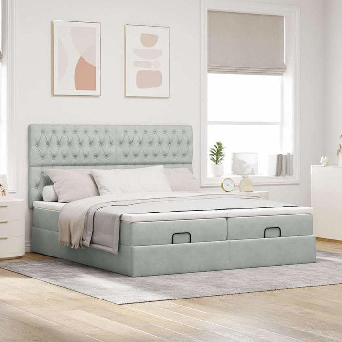 Cadru de pat otoman cu saltele Gri deschis 180x200cm catifea - WALTI WALTI