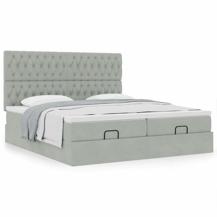 Cadru de pat otoman cu saltele Gri deschis 180x200cm catifea - WALTI WALTI