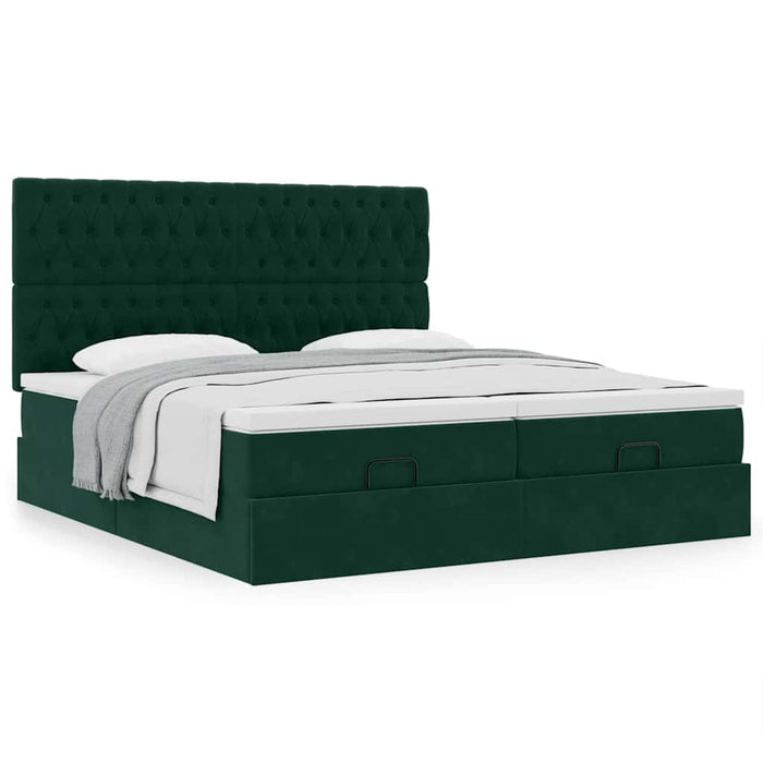 Cadru de pat otoman cu saltele, catifea verde închis 180x200cm - WALTI WALTI