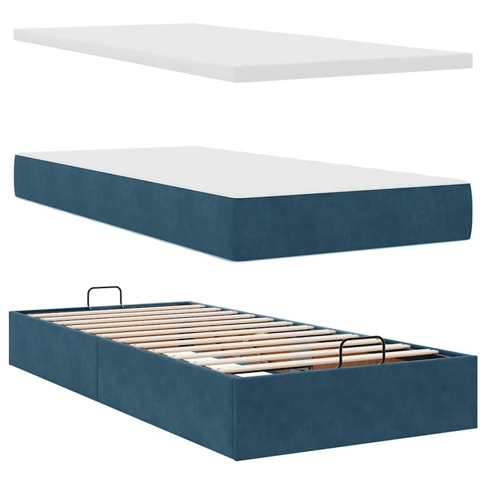 Cadru pat otoman cu saltele Albastru închis 180x200cm catifea WALTI