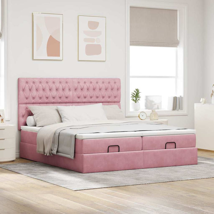 Cadru de pat otoman cu saltele Roz 180x200cm catifea - WALTI WALTI
