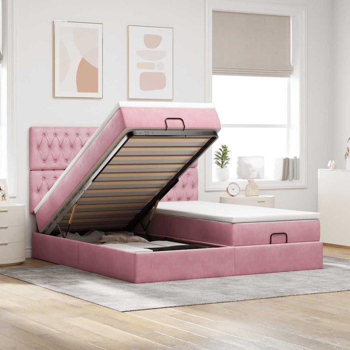 Cadru de pat otoman cu saltele Roz 180x200cm catifea - WALTI WALTI