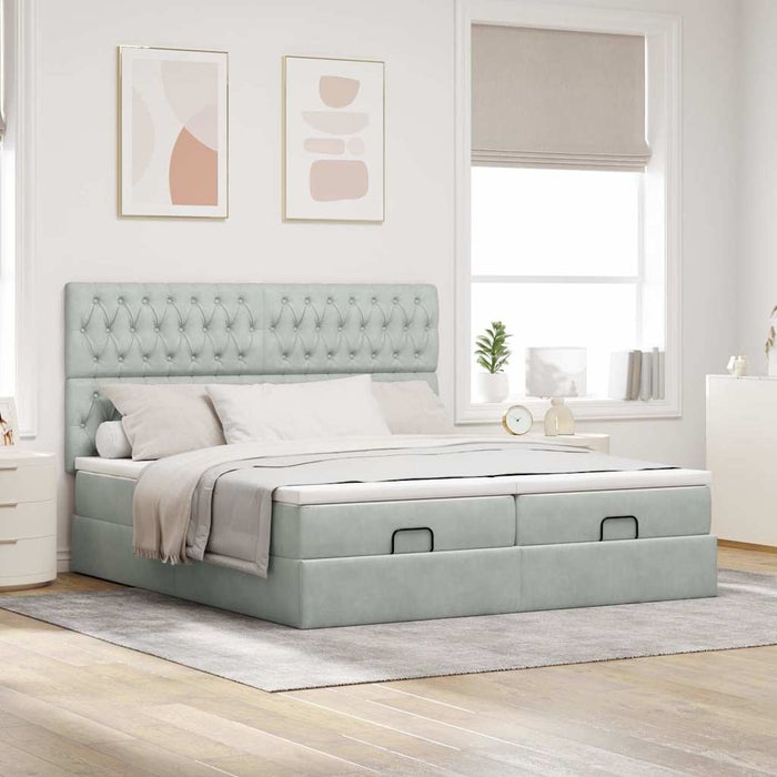 Cadru de pat otoman cu saltele Gri deschis 200x200cm catifea - WALTI WALTI