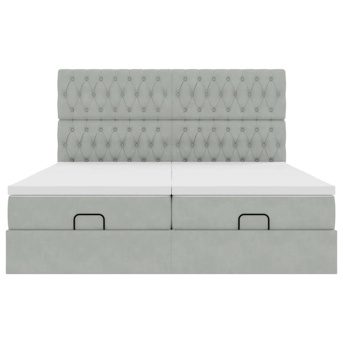 Cadru de pat otoman cu saltele Gri deschis 200x200cm catifea - WALTI WALTI