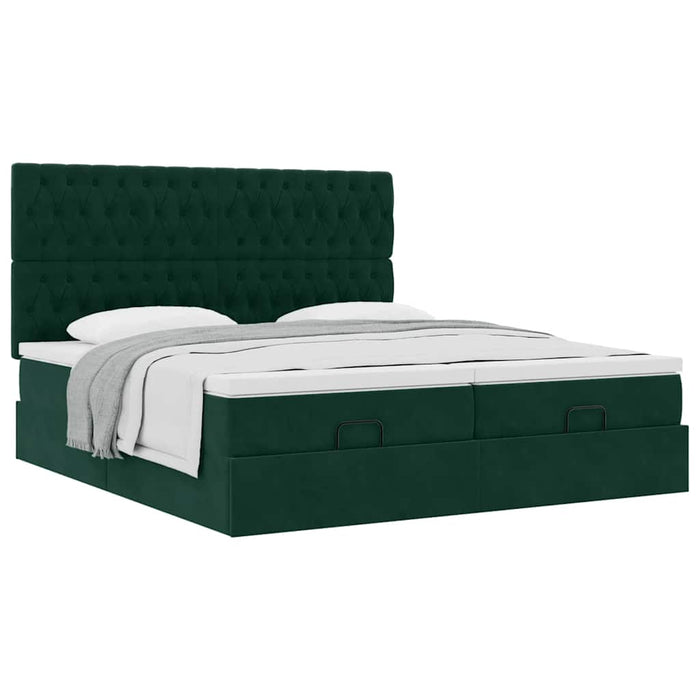 Cadru de pat otoman cu saltele Verde închis 200x200cm catifea - WALTI WALTI