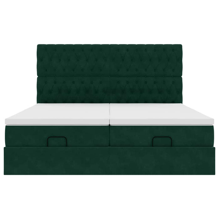 Cadru de pat otoman cu saltele Verde închis 200x200cm catifea - WALTI WALTI
