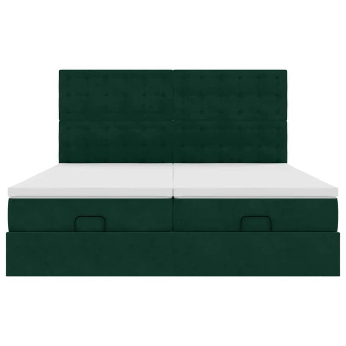 Cadru de pat otoman cu saltele Verde închis 160x200cm catifea - WALTI WALTI