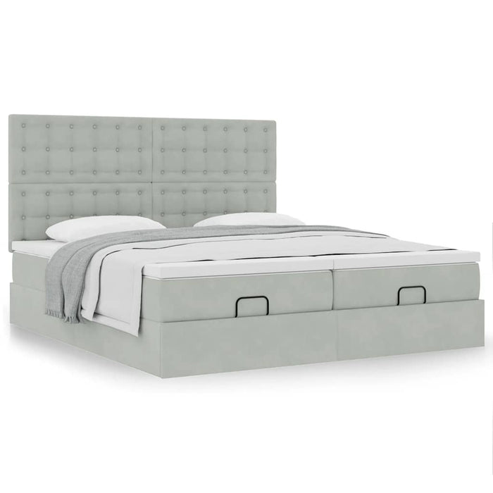 Cadru de pat otoman cu saltele Gri deschis 180x200cm catifea - WALTI WALTI