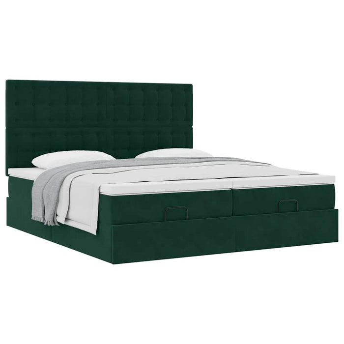 Cadru de pat otoman cu saltele, catifea verde închis 180x200cm - WALTI WALTI