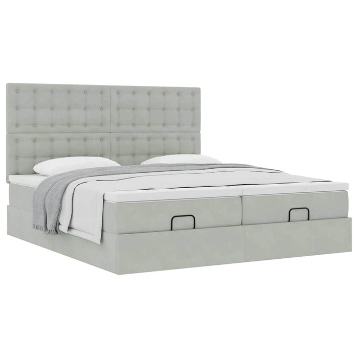 Cadru de pat otoman cu saltele Gri deschis 200x200cm catifea - WALTI WALTI