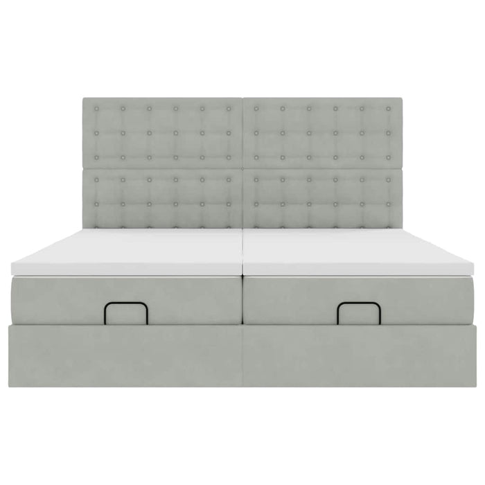 Cadru de pat otoman cu saltele Gri deschis 200x200cm catifea - WALTI WALTI