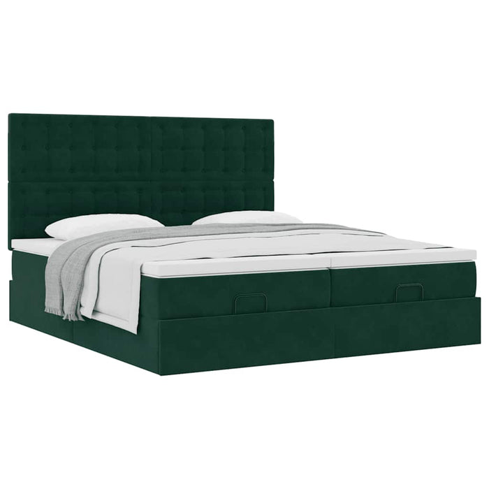 Cadru de pat otoman cu saltele Verde închis 200x200cm catifea - WALTI WALTI